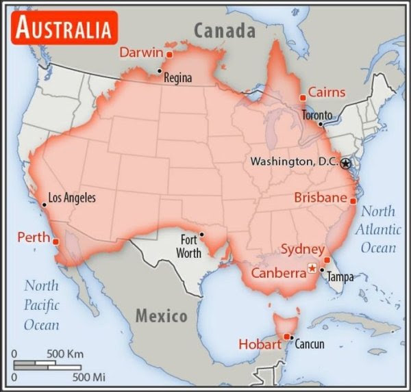 Interesting geographical facts: Australia is almost as big as the continental US