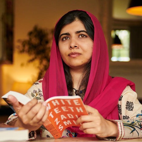 Malala Yousafzai promotes a book as part of her book club