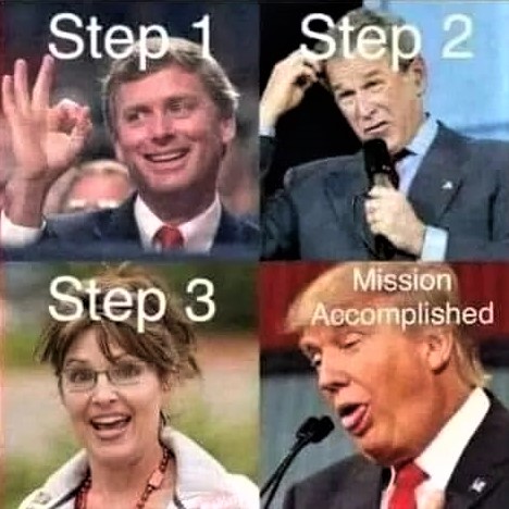 Meme: Steps of the mission to dumb-down America!