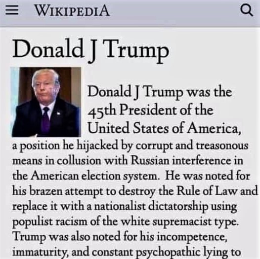 Fake Wikipedia entry for Donald Trump