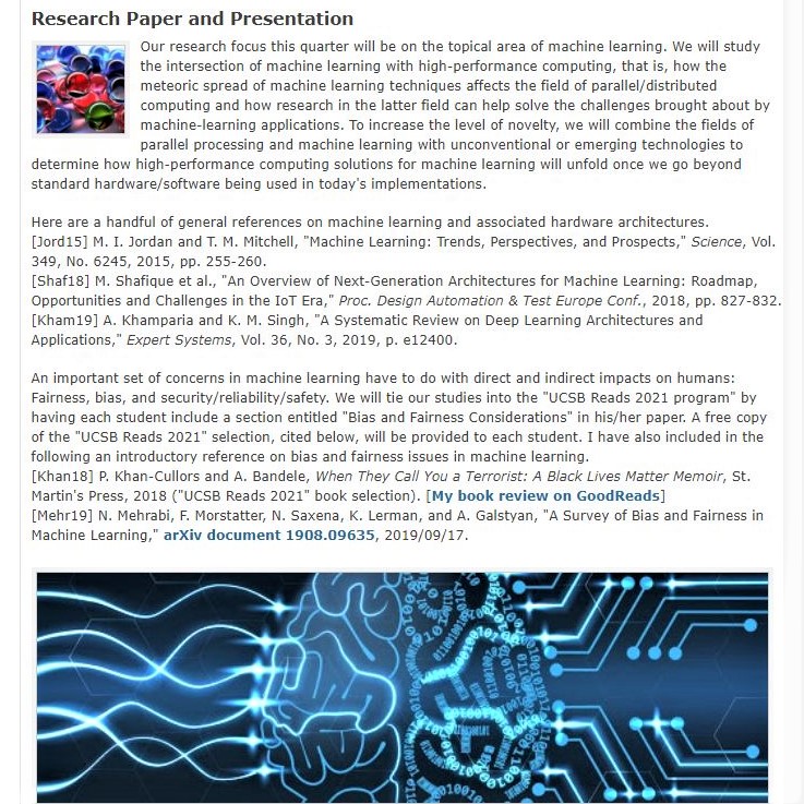 My winter 2021 UCSB grad course on parallel processing: Research section of the Web page