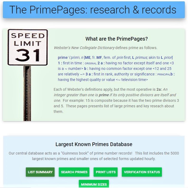 Image of the first page of the Web site 'The PrimePages'