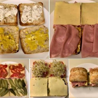 Turkey sandwiches, with preparation steps shown
