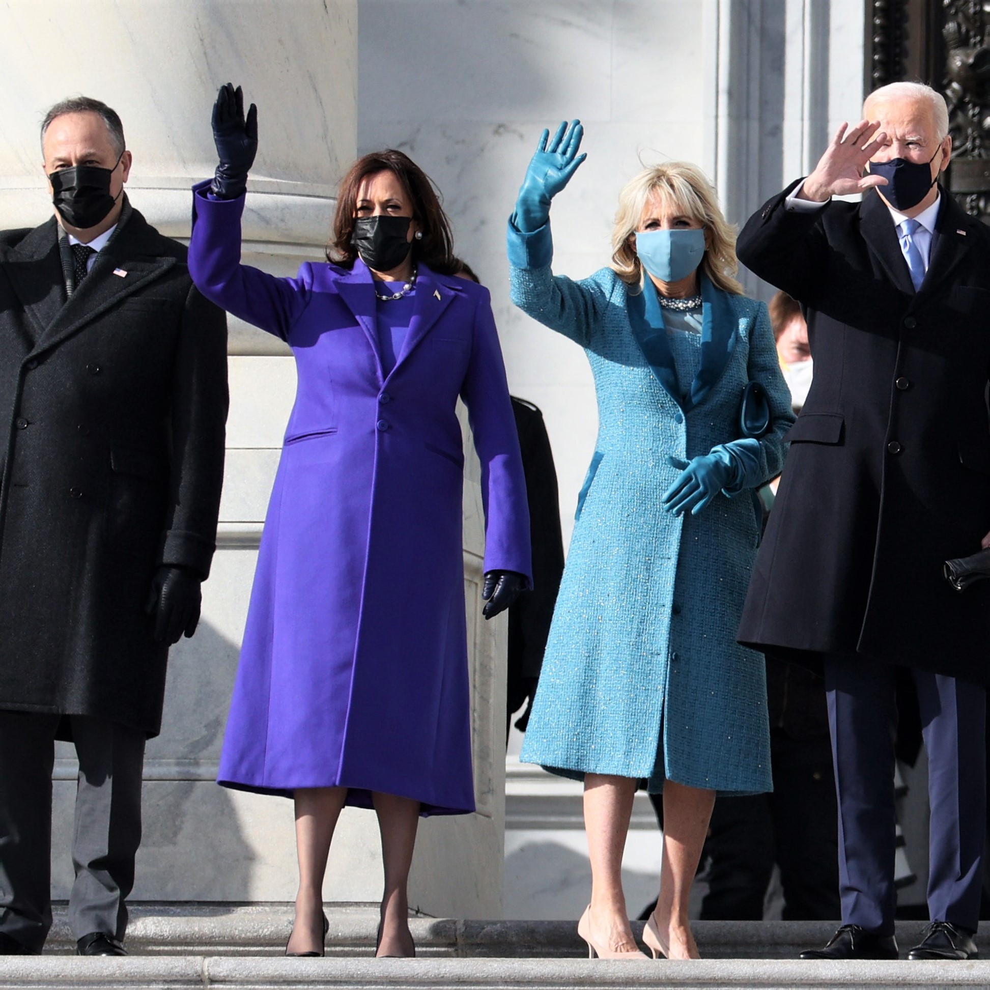 Joe Biden, Kamala Harris, and their spouses at the Capitol for inauguration