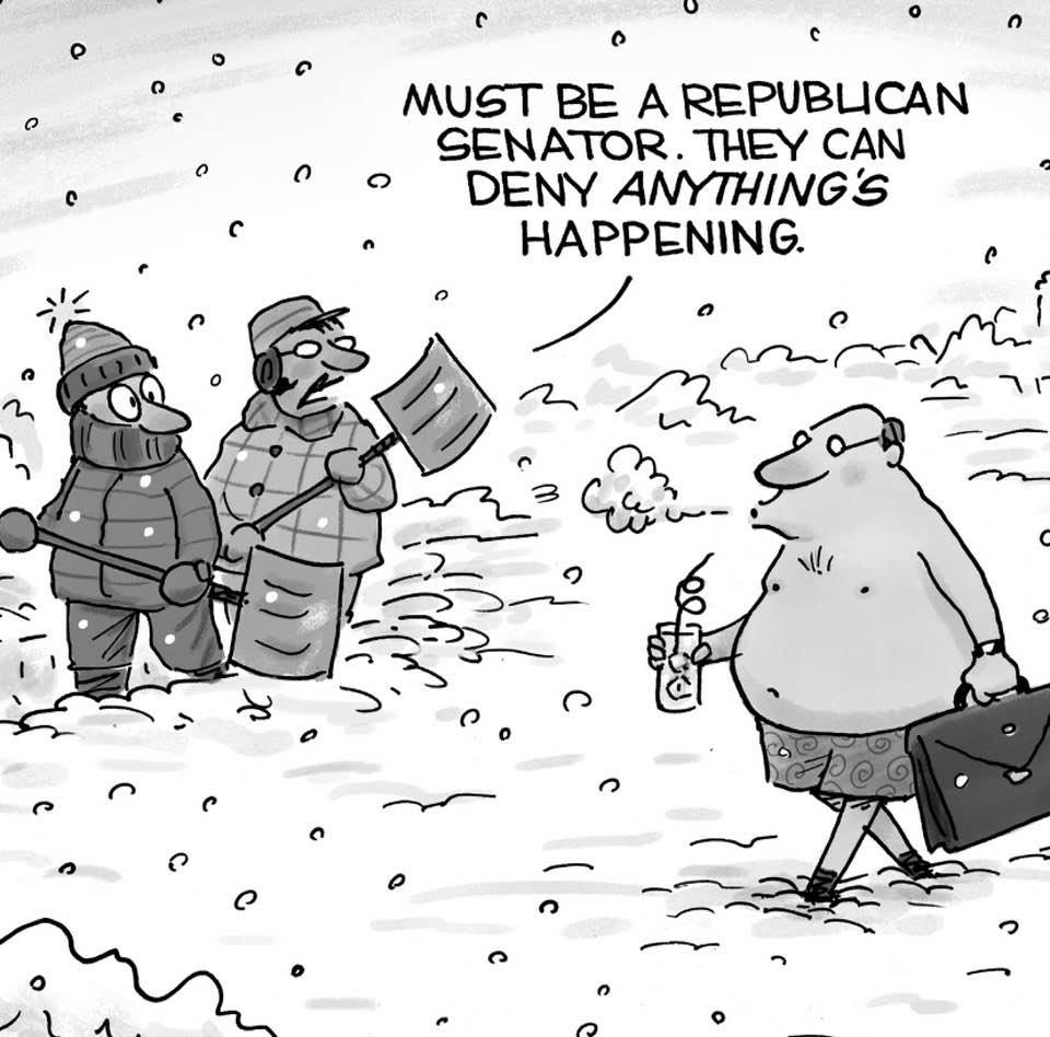 Cartoon: A Republican Senator in Texas (denying the freezing cold)