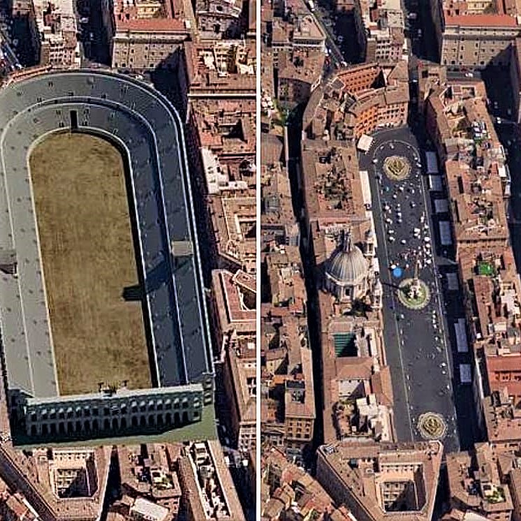 The Roman stadium underneath Piazza Navona in Rome, Italy