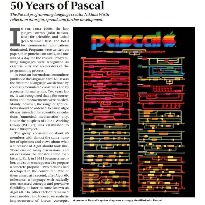 The programming language Pascal turns 50: CACM feature article by Pascal's designer Niklaus Wirth