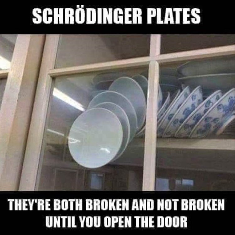 Schrodinger's plates: The plates are both broken and not broken, until you open the door