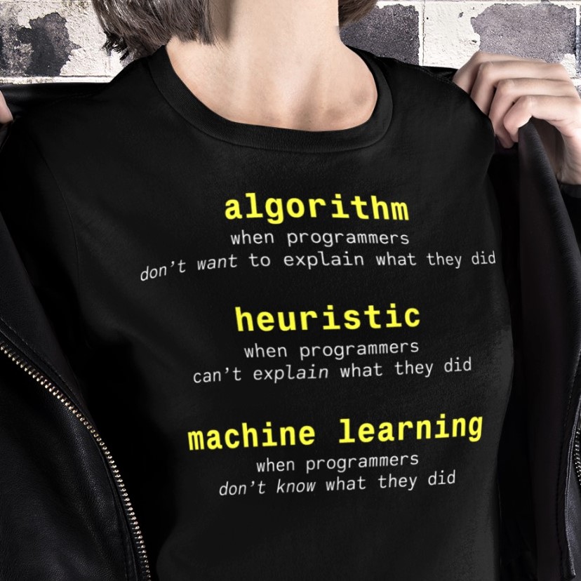 Meme on a T-shirt: Explaining algorithm, heuristic, and machine learning
