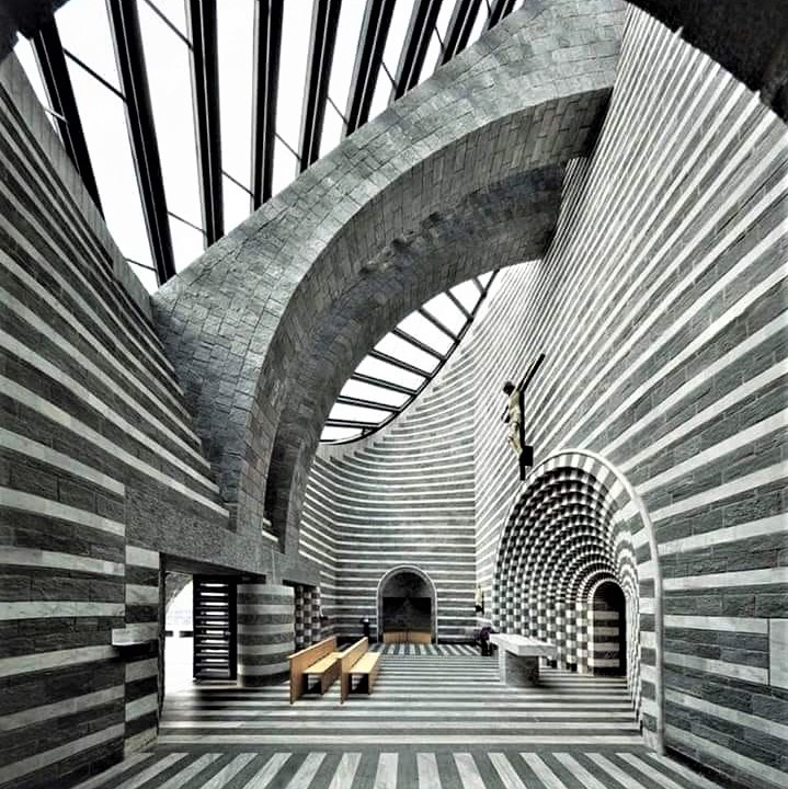 Church of San Giovanni Battista, Mogno, Switzerland (1996): Designed by architect Mario Botta