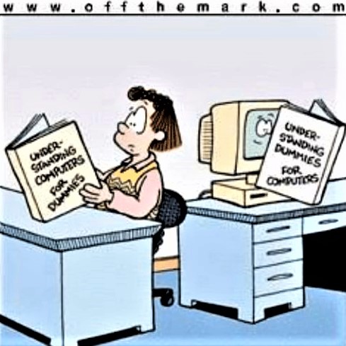Cartoon: 'Understanding Computers for Dummies' and 'Understanding Dummies for Computers'!