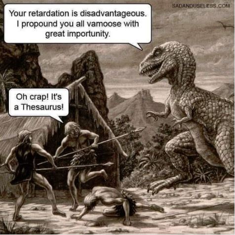 Cartoon: A previously unknown type of dinosaur, the Thesaurus! 