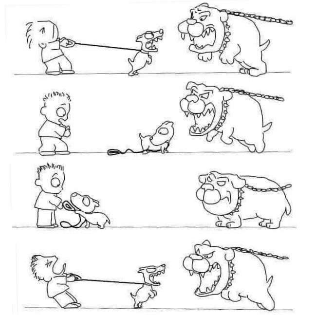 Cartoon: Bravery of dogs on leash