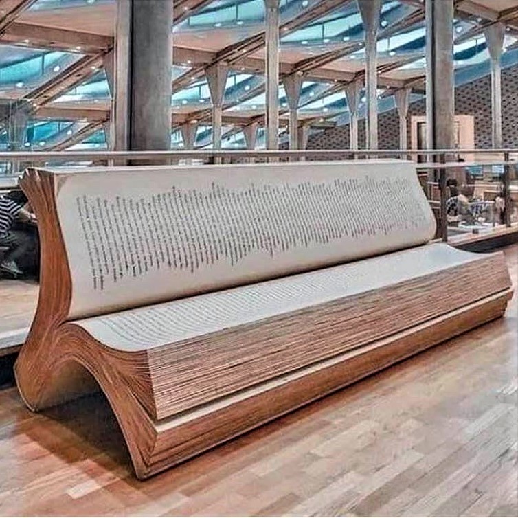 Fitting design: Book-shaped library bench in Alexandria, Egypt