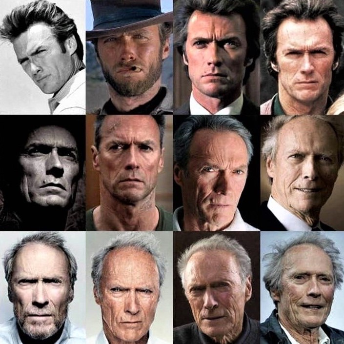 Actor Clint Eastwood over the years, from James Dean look-alike to Jack Nicholson look-alike!