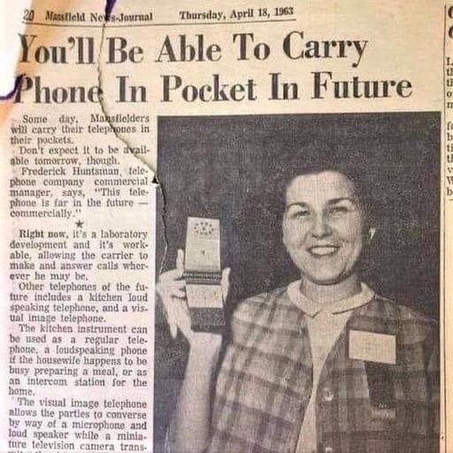 Newspaper article from 1963 about a prototype wireless pocket phone