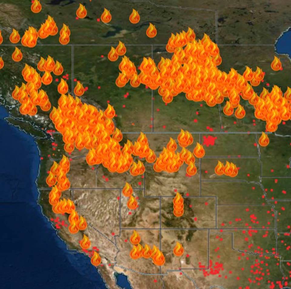 NASA's dynamically-updated map shows fires raging in the US and Canada