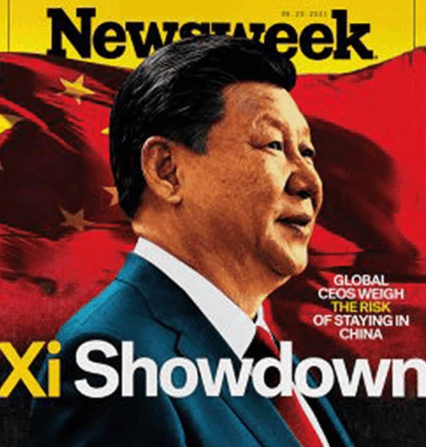 Newsweek magazine cover, depicting President Xi: Global CEOs are reassessing the risks of doing business in China