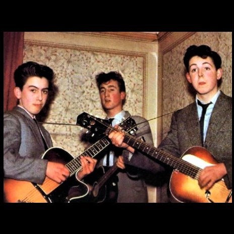 The Quarrymen (1957), later becoming The Beatles: George was 14, John 16, and Paul 15