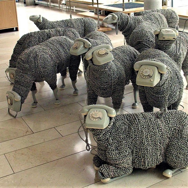 Telephone sheep, by Jean Luc Cornec: Excellent use for old recycled telephones and their cords