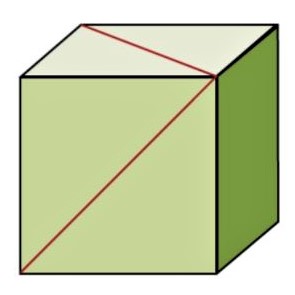 Math puzzle: What angle is made by the two red diagonal lines drawn on the two sides of a cube?