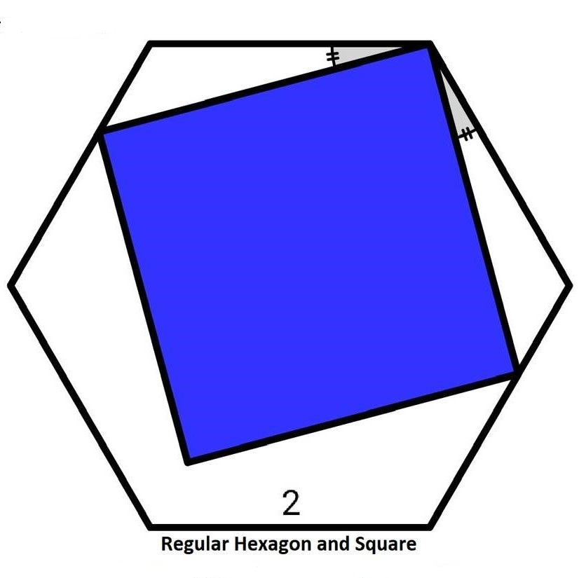 Math puzzle: What is the area of the blue square within a regular hexagon of side length 2?