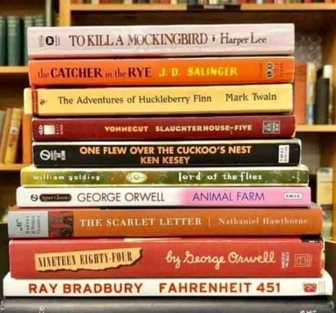 Photo of a stack of frequently-banned books