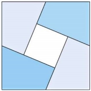 A square of side length 24 cut into four equal pieces, with the pieces then rearranged
