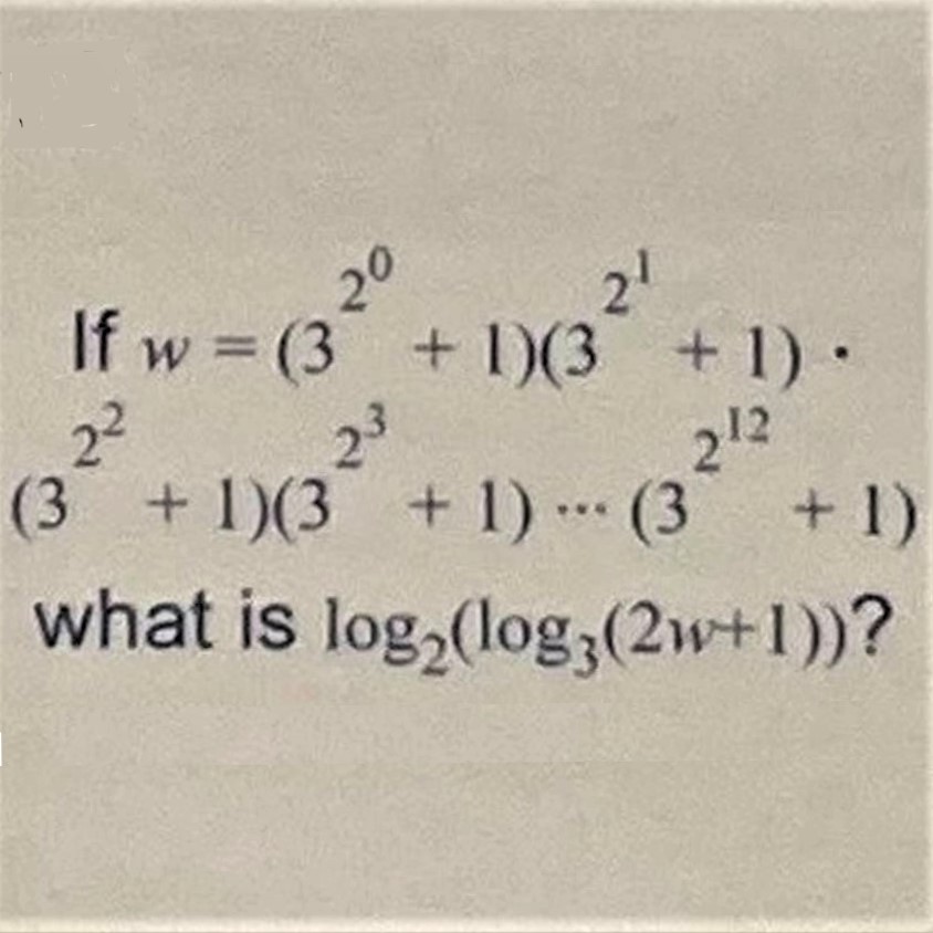 Math puzzle: If w is defined by the top expression, what is the value of the bottom expression?