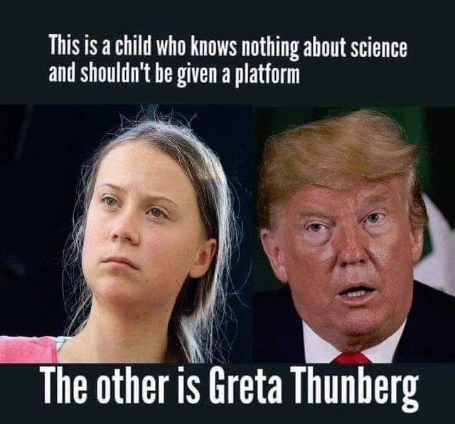 Who do you trust more on #ClimateChange: A know-nothing 75-year-old (Donald Trump) or a wise 18-year-old (Greta Thunberg)?