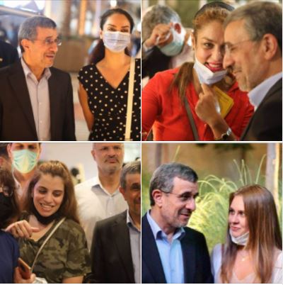 Modern free women, who are overjoyed by meeting and taking photos with Mahmoud Ahmadinejad, a symbol of women's oppression and human-rights violation