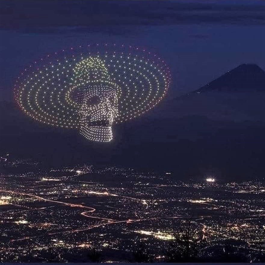 Celebrating the Day of the Dead in Mexico City with hundreds of drones flying in formation