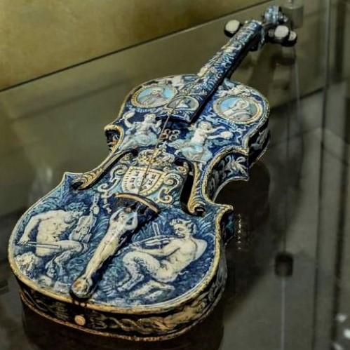 Musical art: Ceramic violin, made around 1710, on display at Lisbon's Museum of Ancient Art