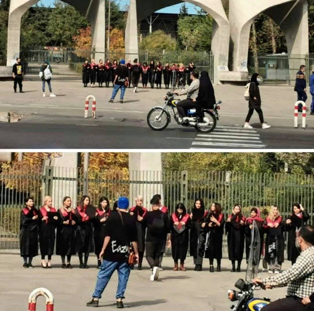 Civil disobedience in Iran: Risking arrest and mistreatment, brave Tehran U. graduates remove their headscarves to snap a photo