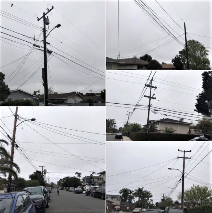 Hazards of a mish-mash of overhead electric wires in Isla Vista
