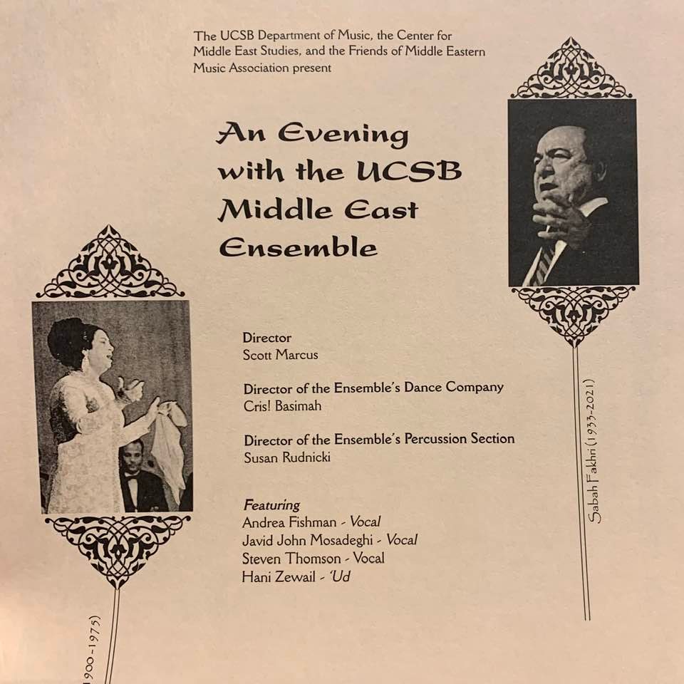 Cover of the program booklet for UCSB Middle East Ensemble's concert, tonight