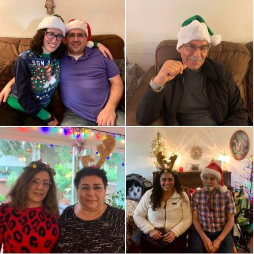 Our small family gathering on Christmas Day: Showing off our hats and antlers
