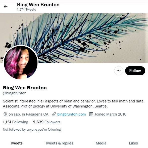 Twitter account of Dr. Bing W. Brunton, U. Washington