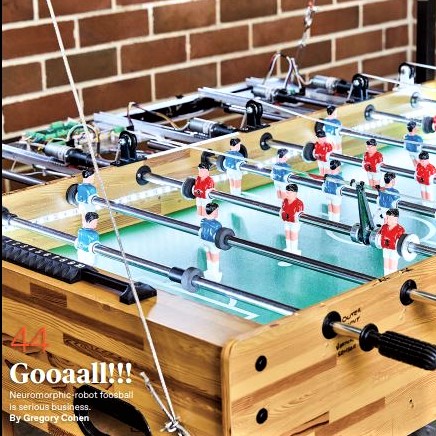 Cover image of IEEE Spectrum magazine: Ready to play foosball against a robotic opponent?