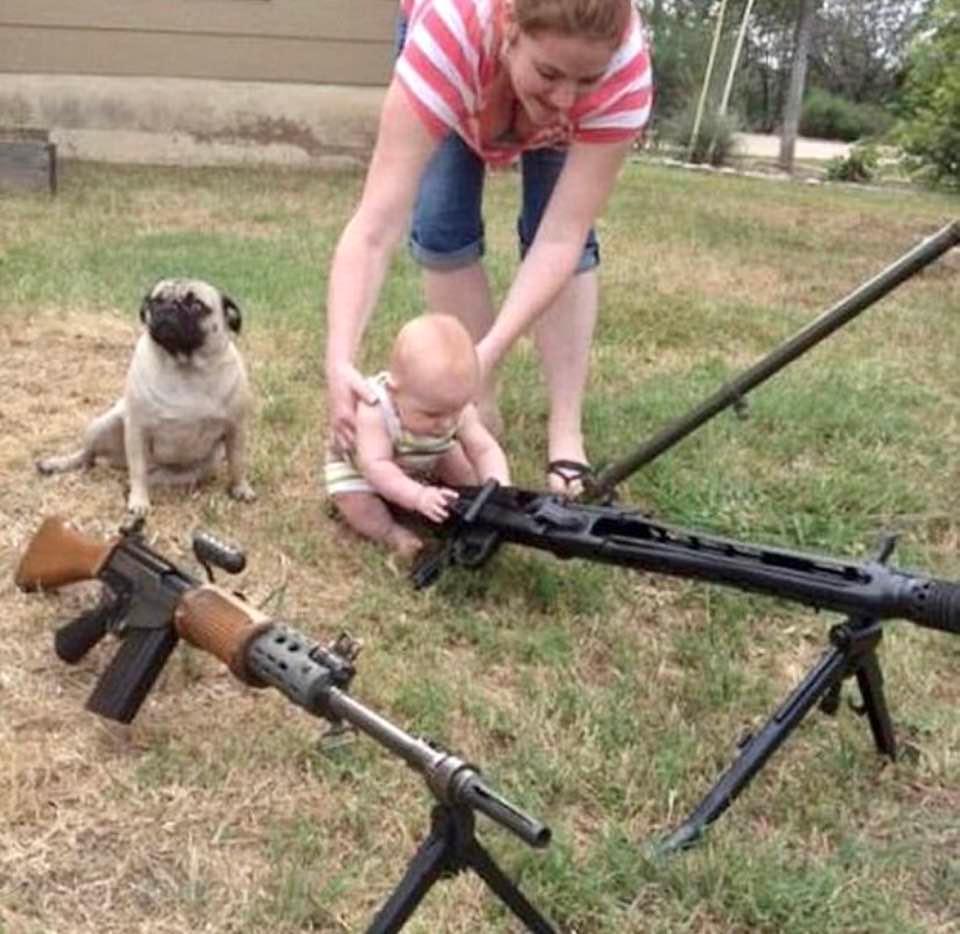 America's gun culture: It's never too early to introduce a baby to machine guns!