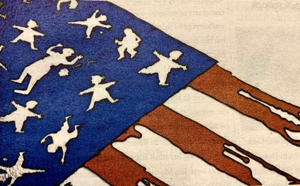 New design for the American flag: Dead children replacing the stars