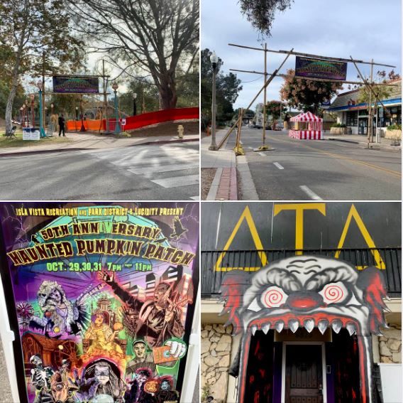 Scenes from Isla Vista, the student community next to UCSB, getting ready for tonight's raucous Halloween parties and street festival