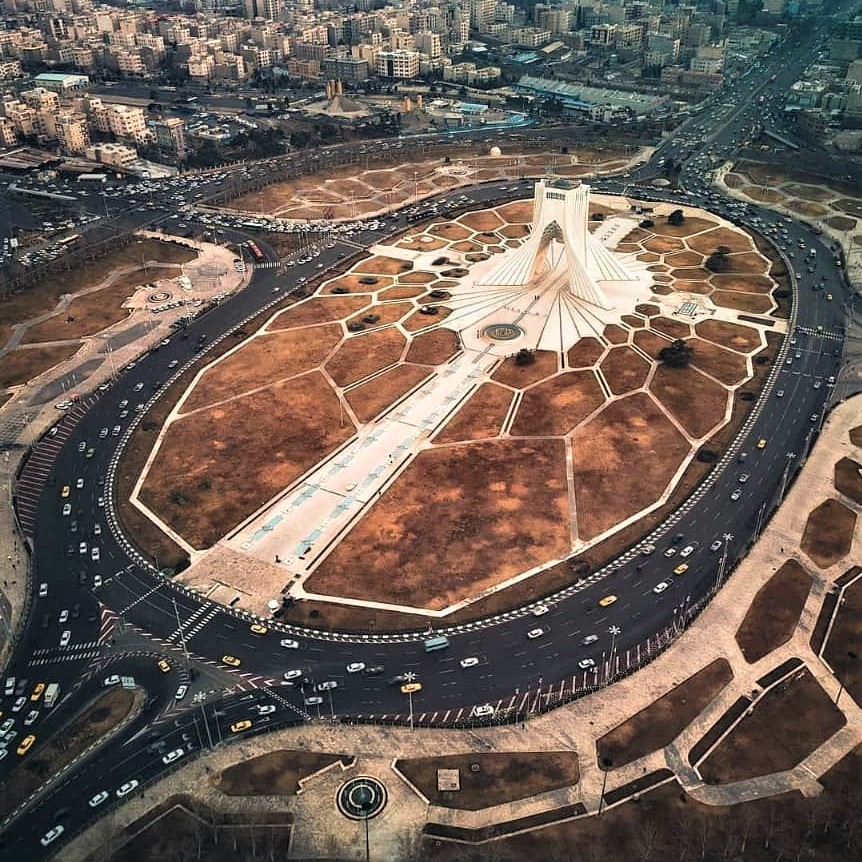 Aerial photo of Tehran's Freedom (Azadi) Tower