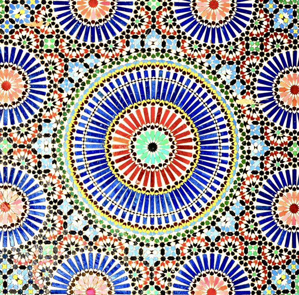 Geometry and symmetry are essential elements of Islamic tilework: This example is from Morocco