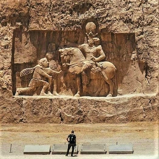 Stone carving depicting the triumph of Shapur I in 260 AD, Naqshe Rostam, Iran