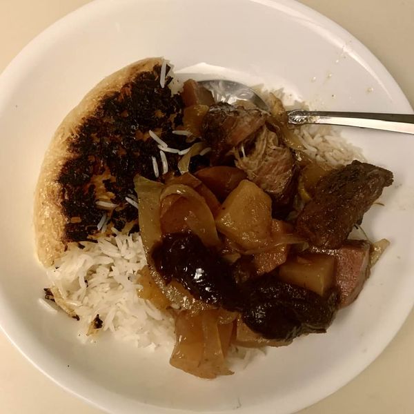 Sunday's dinner: Quince stew (prepared in a slow-cooker) with rice