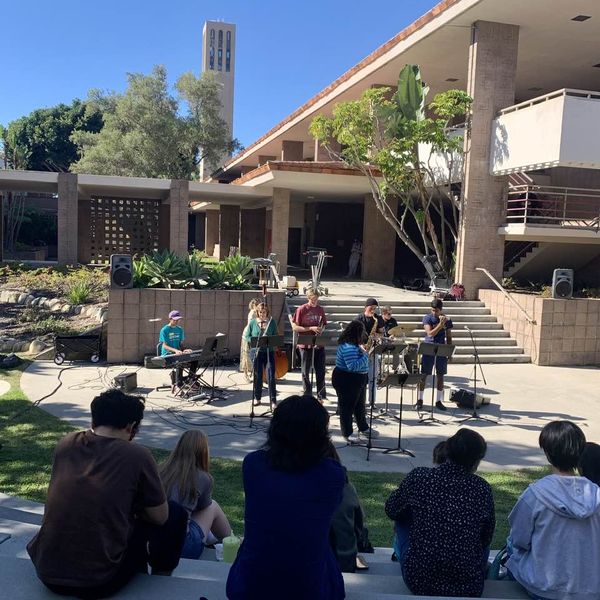 UCSB Jazz Combos at Wednesday's World Music Series noon concert at UCSB's Music Bowl, under impossibly blue skies