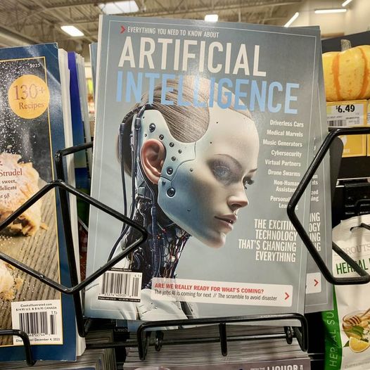 Sign of the times: At a supermarket checkout today (magazine with AI cover feature)