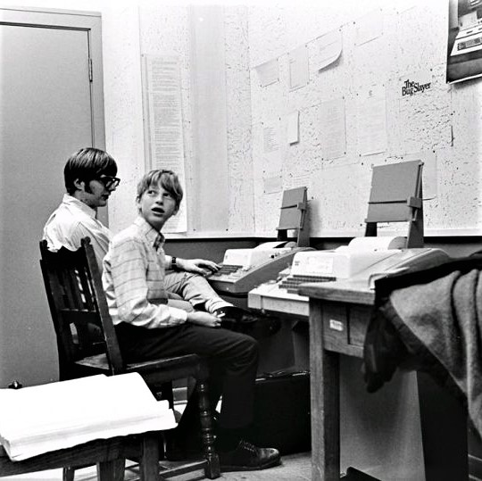 Bill Gates and Paul Allen, founders of Microsoft, at Seattle's Lakeside High School