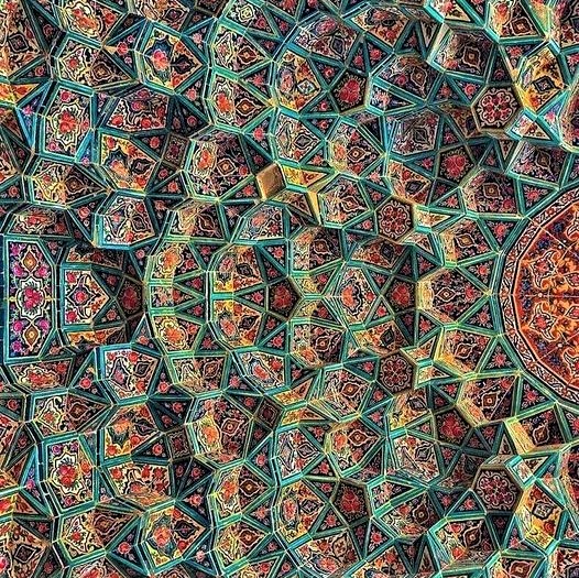 The exquisite tiling pattern of Nasir-ol-Molk Mosque, Shiraz, Iran